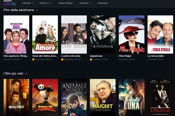 I film in streaming del sito Mediaset Infinity