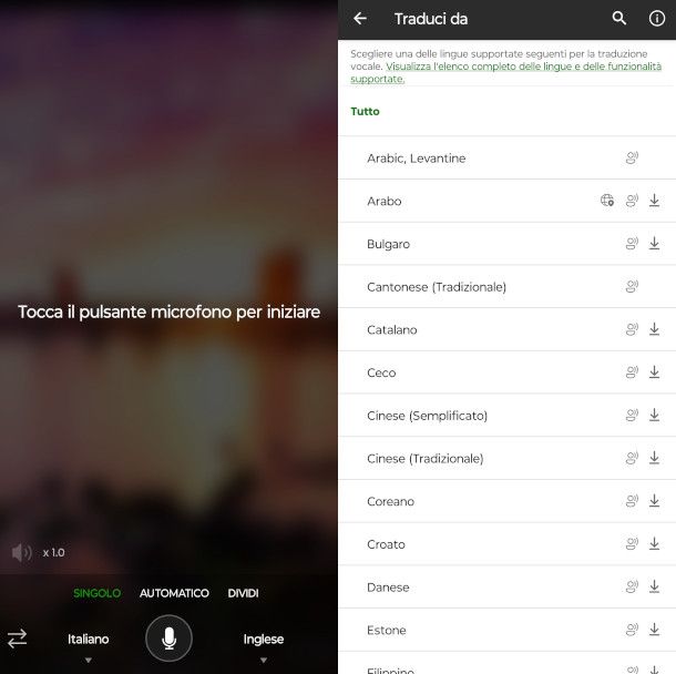 schermate app Microsoft Traduttore