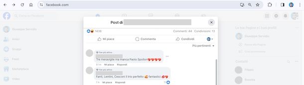 Vedere commenti su Facebook