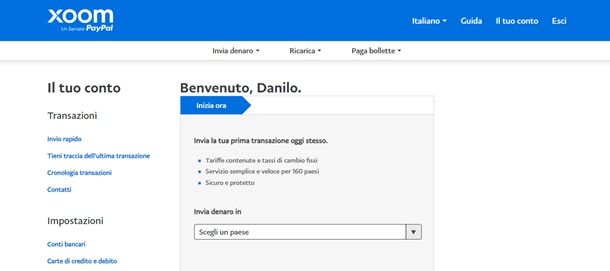 Fare un bonifico con PayPal Xoom