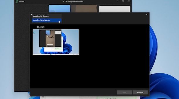Condividere schermo WhatsApp su PC Windows