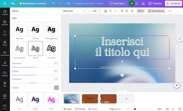 Modificare elementi presentazione Canva