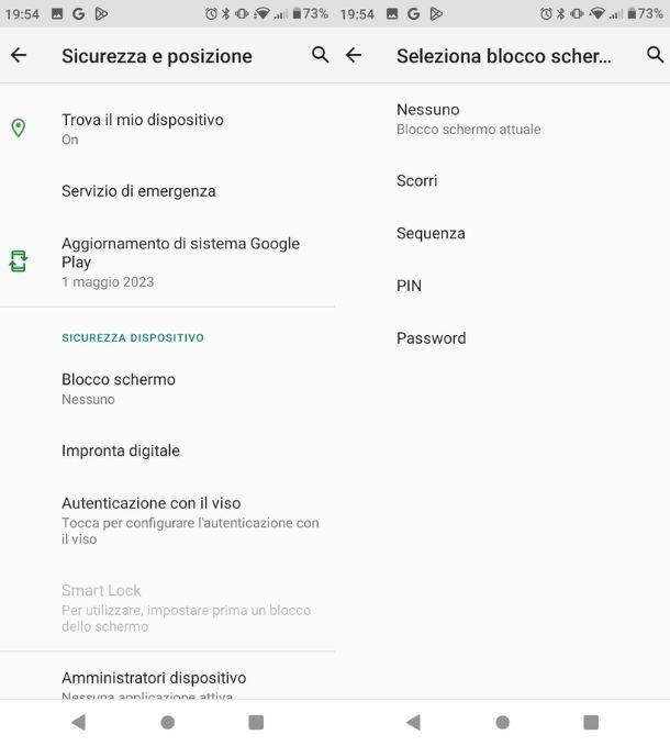 Togliere password Android