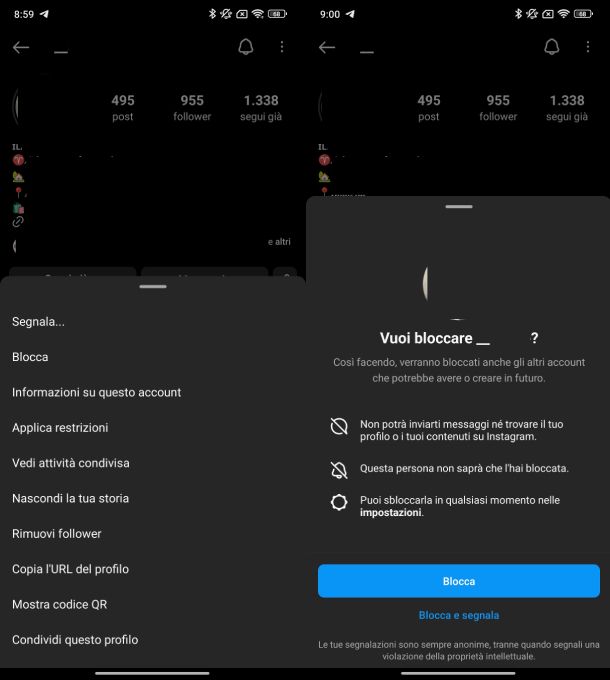 Instagram blocco persona Android