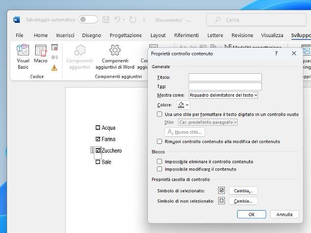 Come inserire caselle di spunta in Word: elementi di controllo