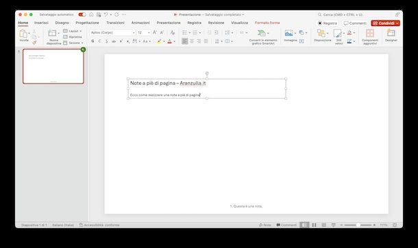 Note piè di pagina PowerPoint