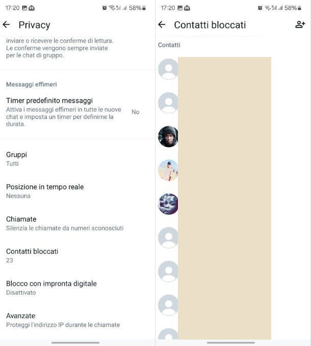 contatti bloccati whatsapp