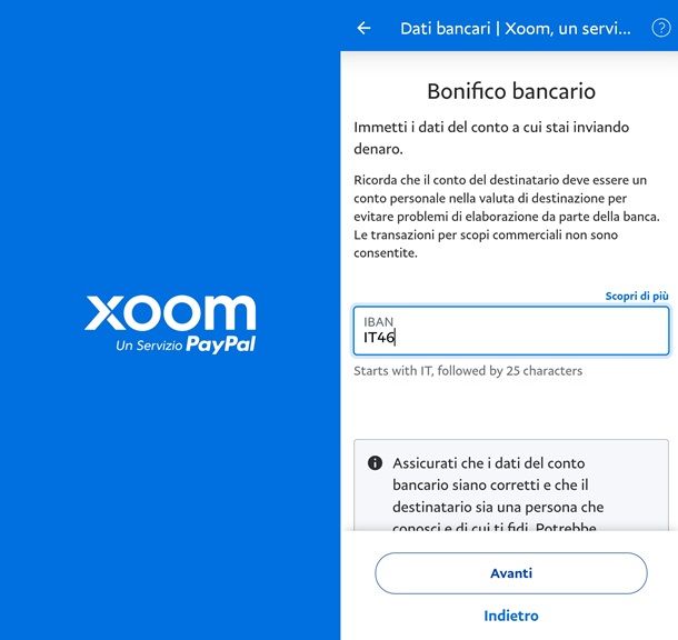 Fare bonifico da PayPal Xoom app invece che da Web