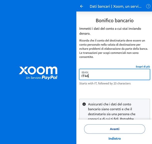 Fare bonifico da PayPal Xoom app invece che da Web