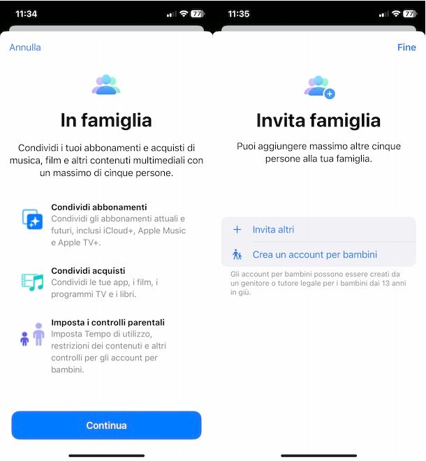 Attivare In famiglia su iPhone