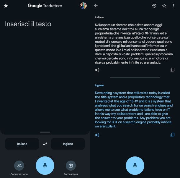schermate app Google Traduttore