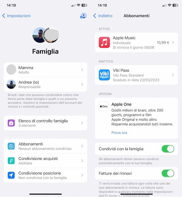 Configurare In famiglia