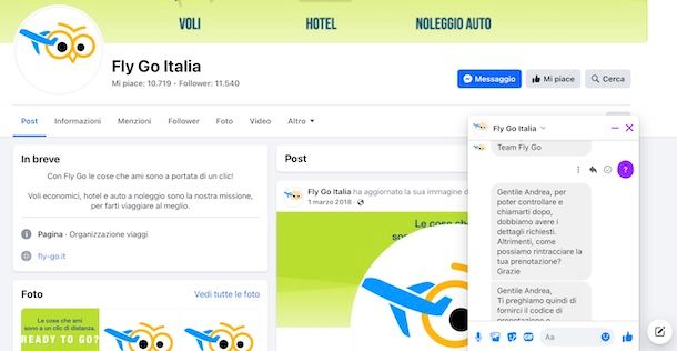 Contattare Fly Go su Facebook