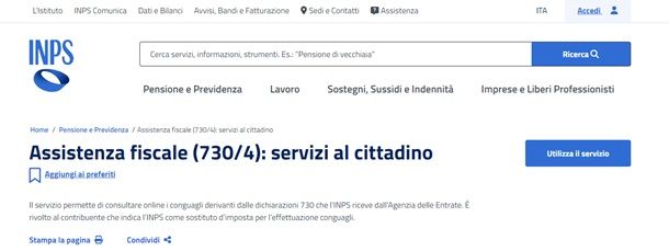 Trovare il servizio dedicato al rimborso 730 dal sito INPS