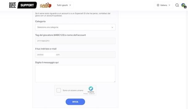 Contattare Supercell tramite email