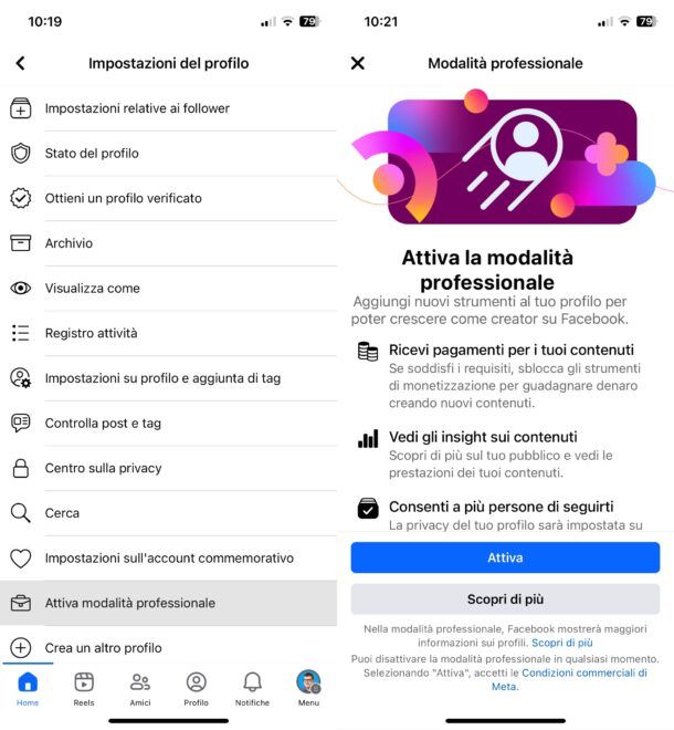 Attivare modalità professionale profilo Facebook