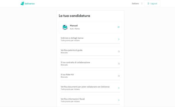 pagina elenco attività per candidatura rider Deliveroo