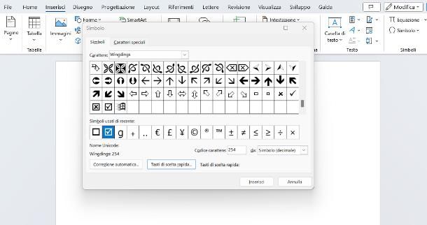 Come inserire caselle di spunta in Word: simboli statici