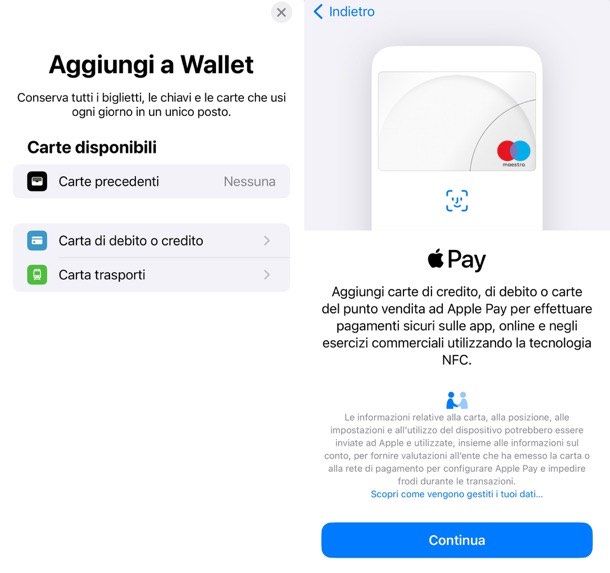 Aggiungere carta Apple Wallet