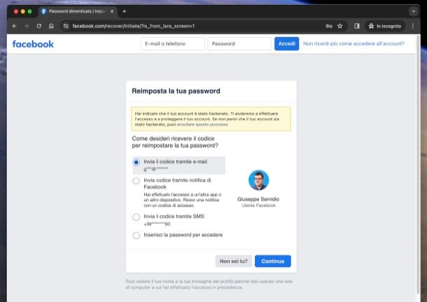 Recupero account Facebook hackerato 