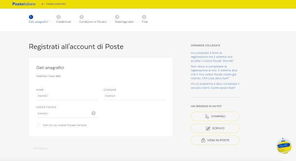 registrazione account Poste da sito