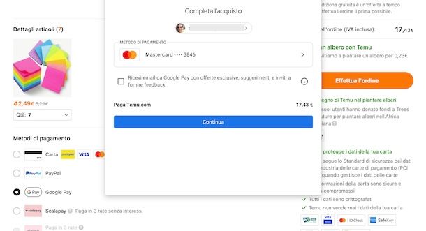 Pagare su Temu con Google Pay