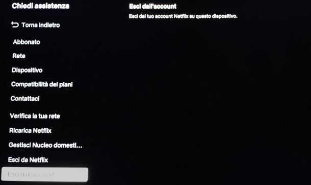 logout app Netflix da schermata principale