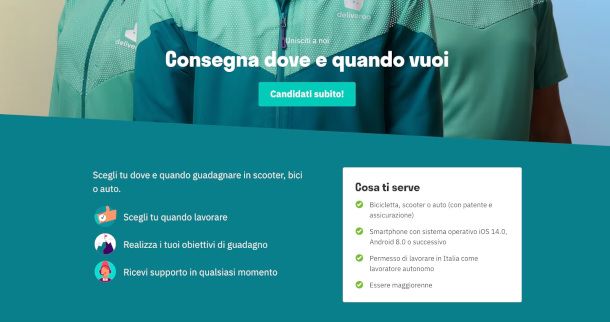 pagina principale per candidatura rider sito Deliveroo