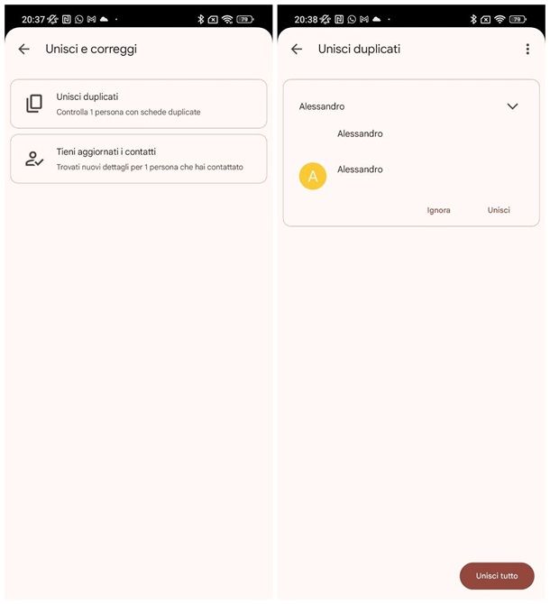 Come eliminare i contatti doppi in rubrica