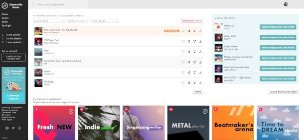 schermata sito Jamendo