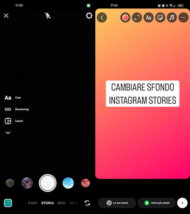 Cambiare sfondo su Instagram Stories da app