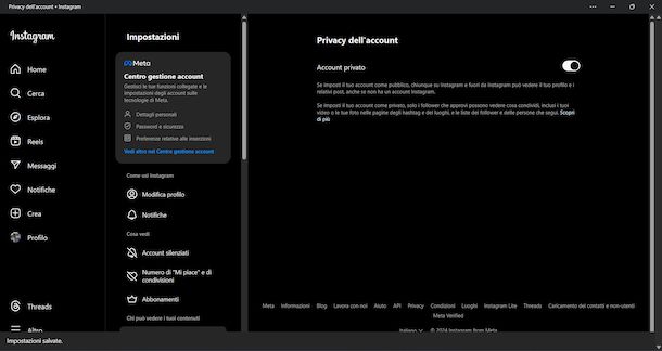 Instagram profilo privato Windows