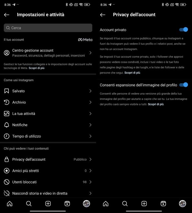 Instagram profilo privato Android