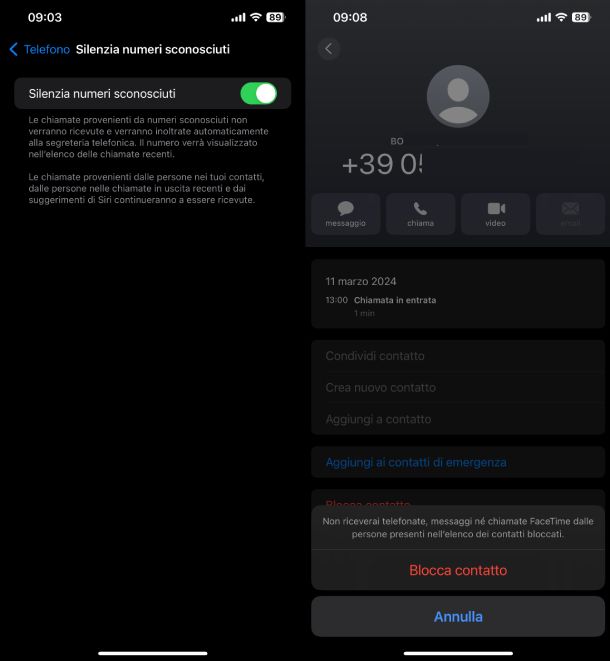 Blocco chiamate spam iPhone