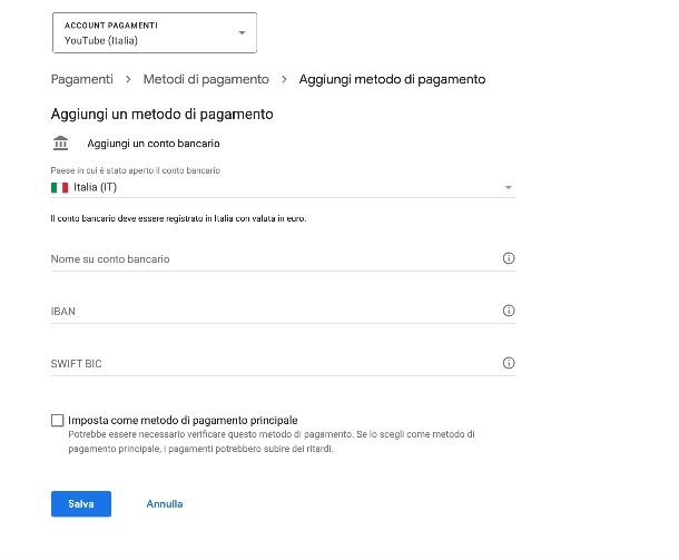 Aggiungere e verificare il metodo di pagamento