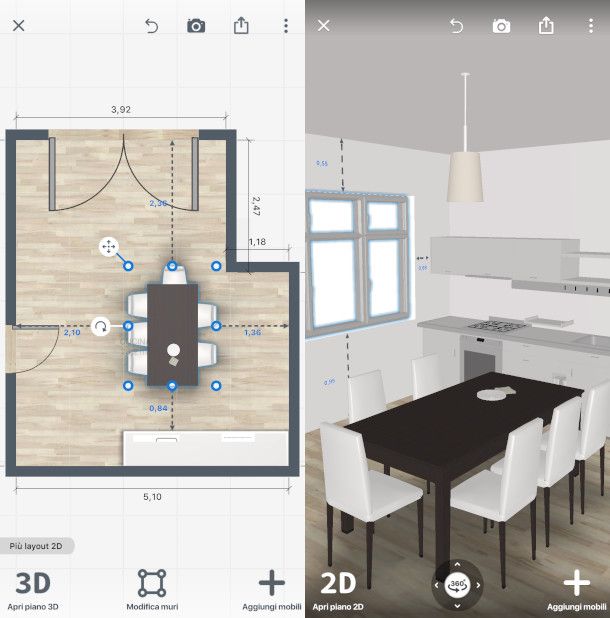 schermate app progetto di cucina e arredo 3D