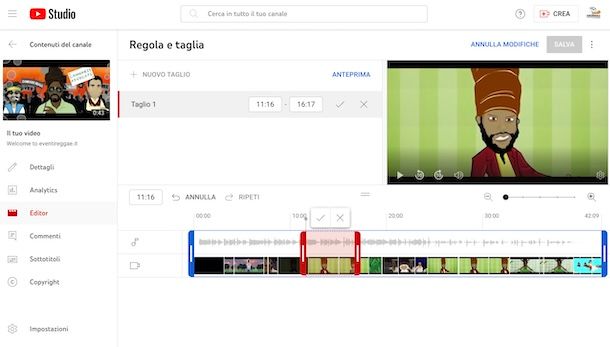 Tagliare video su YouTube