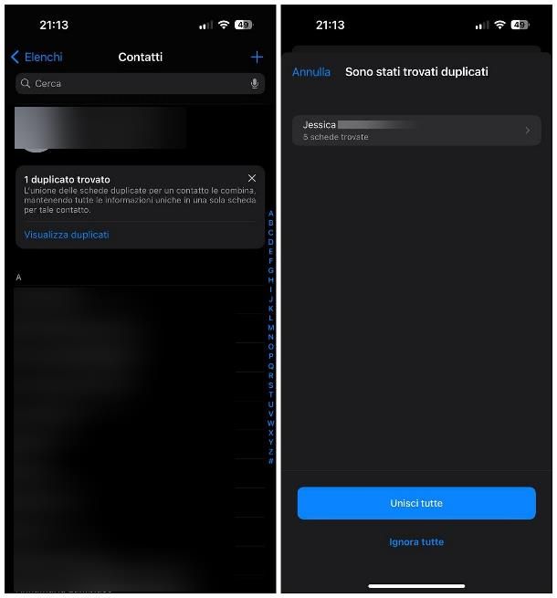Come eliminare i contatti doppi dalla rubrica: iPhone