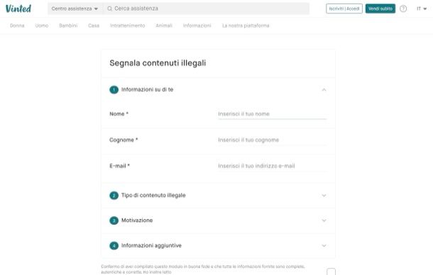 Segnalare contenuti su Vinted
