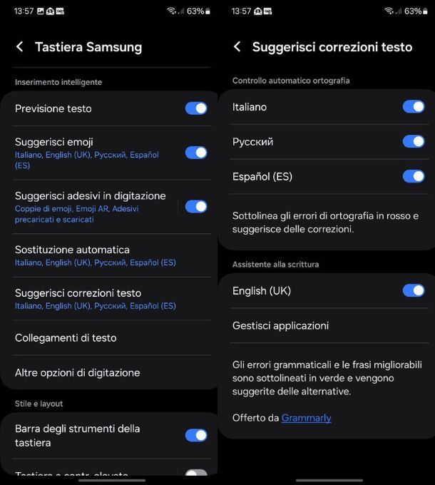 tastiera samsung correttore