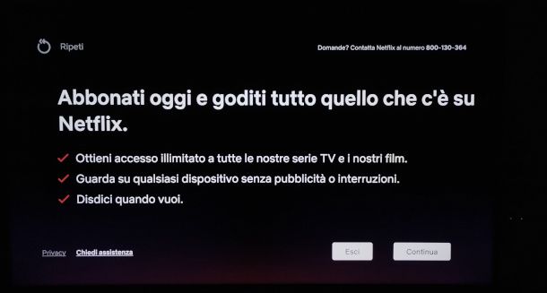 schermata logout app Netflix su Sky Q da schermata iniziale