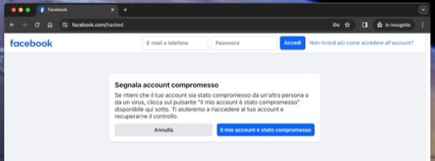 Recuperare account Facebook hackerato