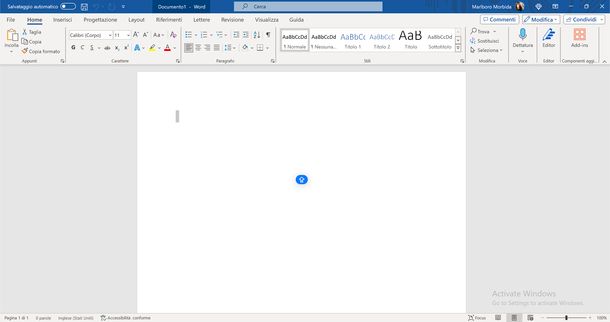Microsoft Word screen