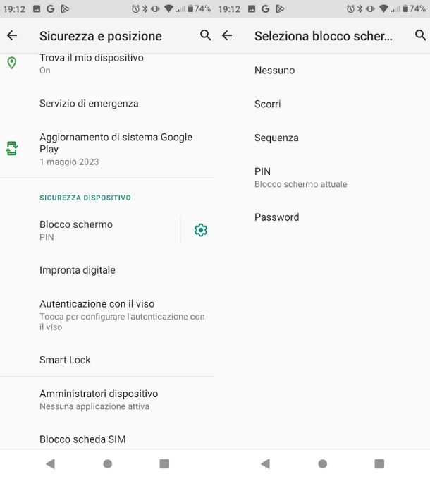Cambiare password Android