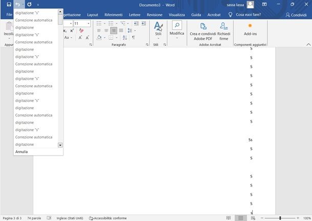 word tornare indietro pc