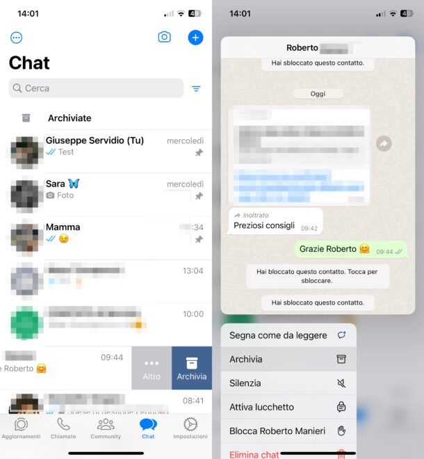 Archiviare chat WhatsApp iOS
