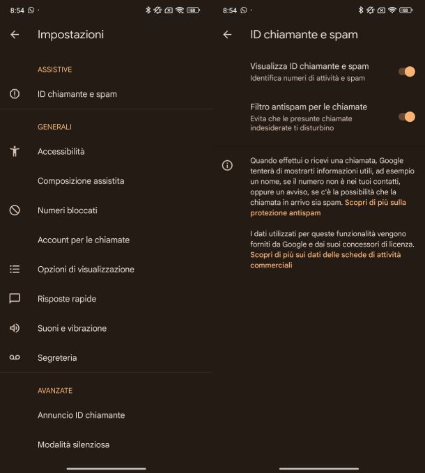 Blocco chiamate spam Android