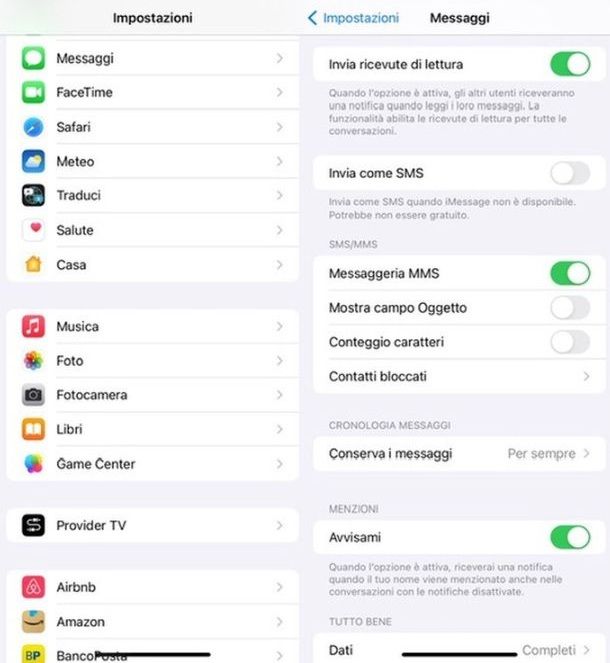 iPhone iMessage messaggio ricevuto