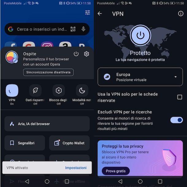Opera VPN su Android