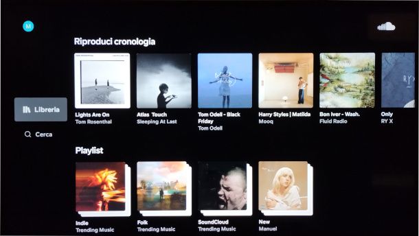 interfaccia app SoundCloud per Android TV